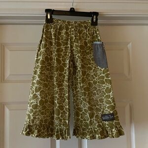 Patterned Wide Leg Ruffle Pants with Pockets